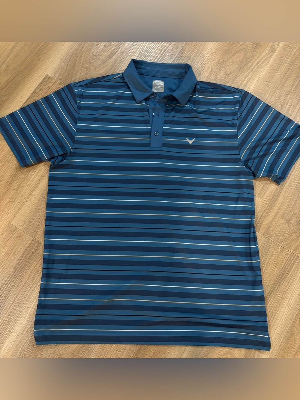 Callaway Men’s Navy and Light Blue Striped Golf Polo